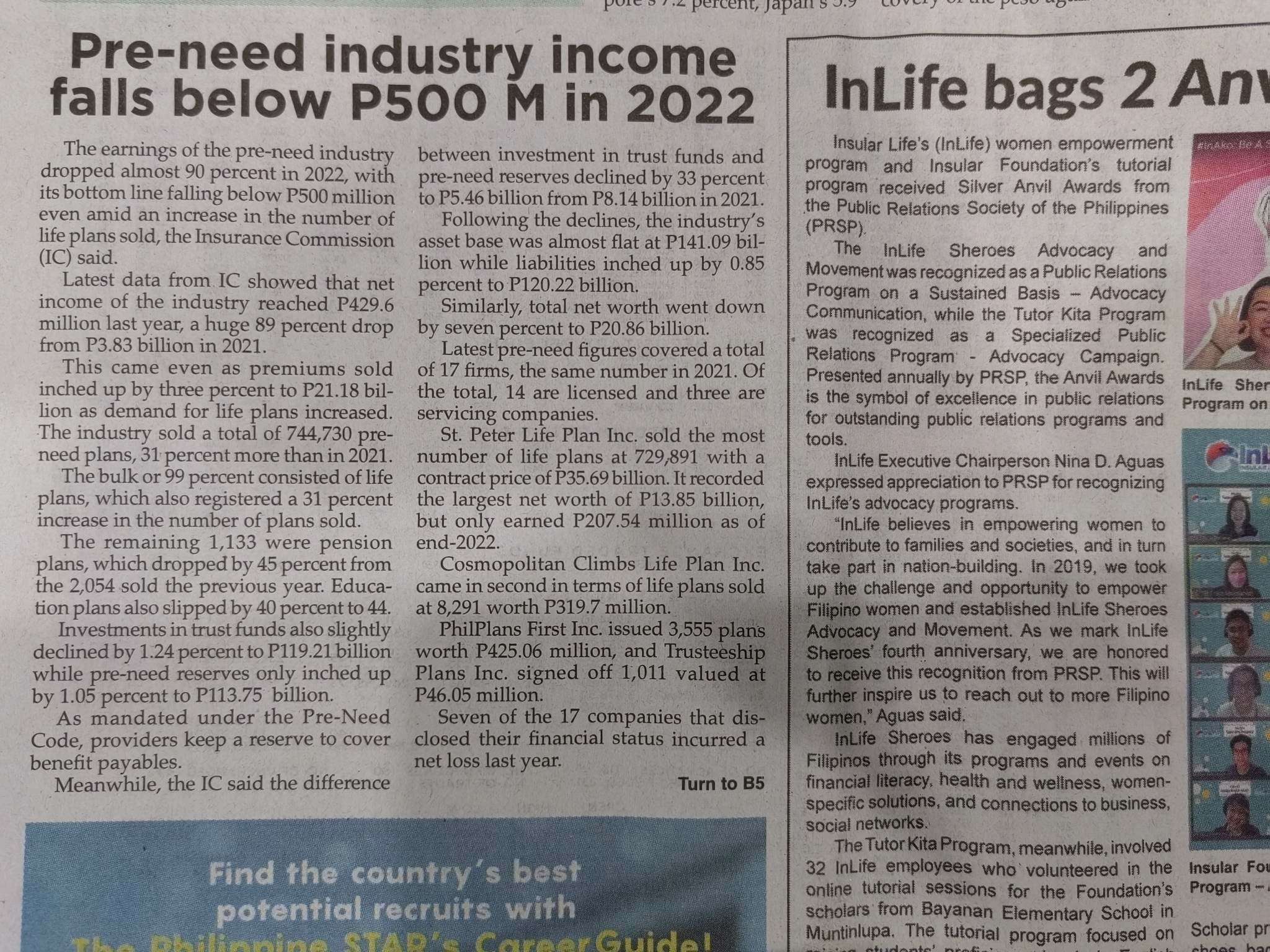 Read more about the article Pre-need industry income fall below P500 M in 2022